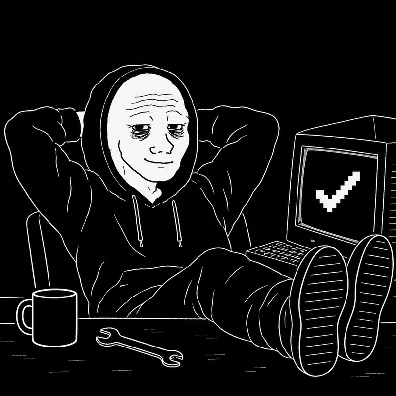 Wojak finally relaxing after fixing the computer